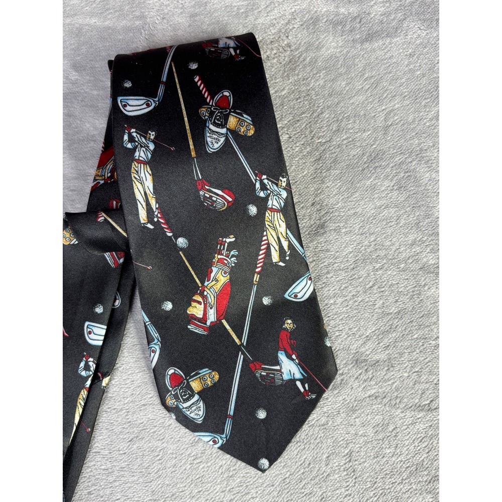 Golf Novelty Tie Mens OS Black Sports Clubs‎ Bags Polyester Necktie